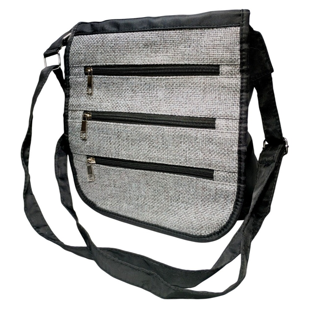 Gold Coast Womens Small Gray Black Textured Triple Zip Crossbody Travel Bag